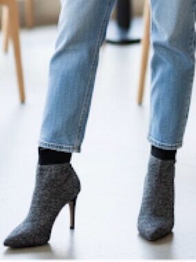 Black Suede Studio Sz 9 Metallic Silver Pointy Toes Sock High Heels Boots